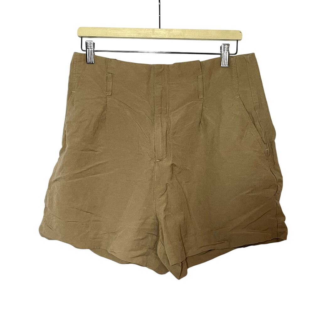 a new day linen blend women's size 12 khaki high waisted shorts summer pockets